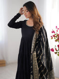 Sweet Black Chanderi Traditional Anarkali Suit With Banarasi Silk Dupatta - Zeel Clothing
