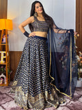 Sweet Blue Zari Embroidered Georgette Lehenga Choli With Dupatta - Zeel Clothing