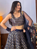 Sweet Blue Zari Embroidered Georgette Lehenga Choli With Dupatta - Zeel Clothing