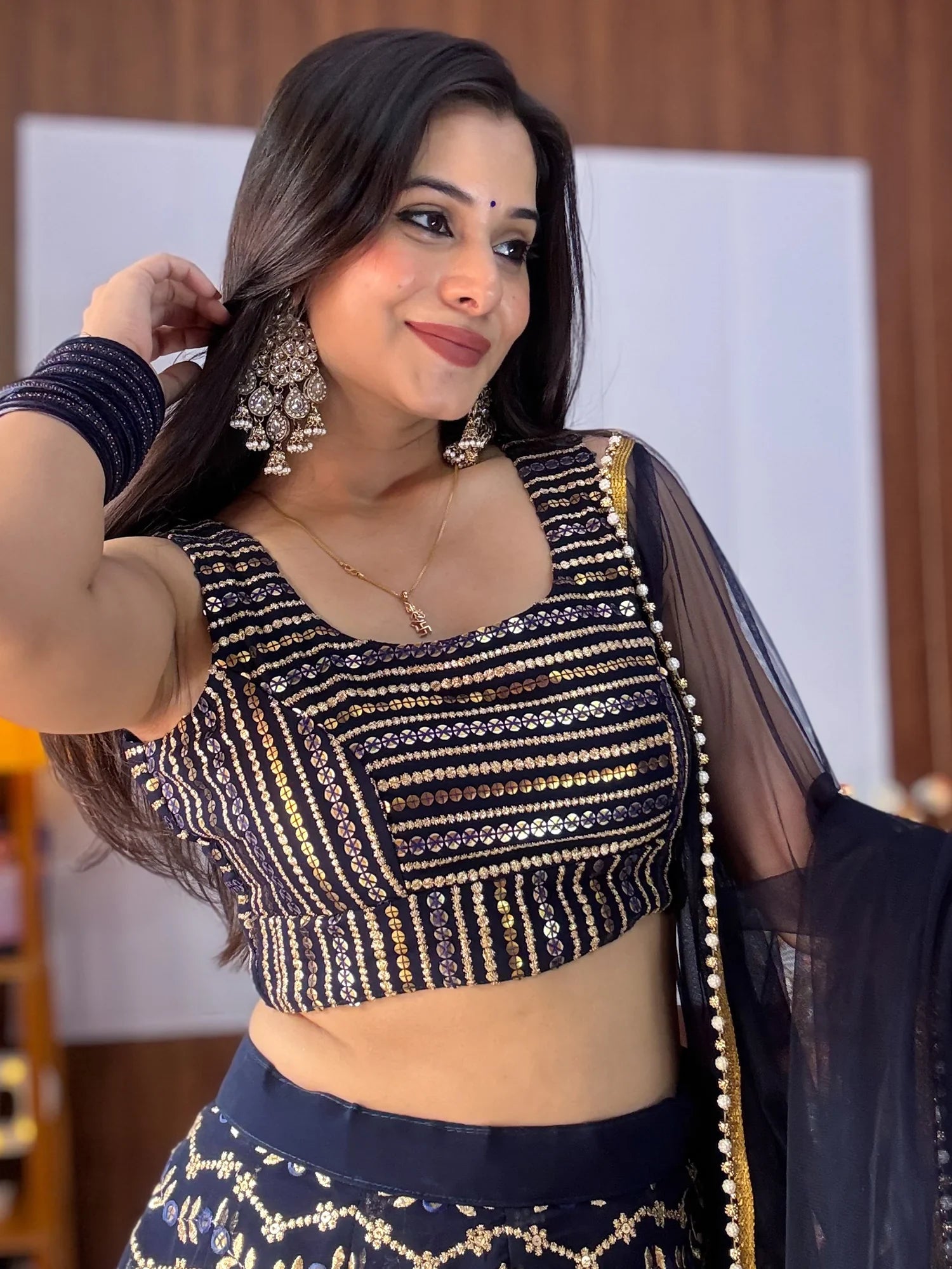 Sweet Blue Zari Embroidered Georgette Lehenga Choli With Dupatta - Zeel Clothing