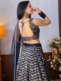 Sweet Blue Zari Embroidered Georgette Lehenga Choli With Dupatta - Zeel Clothing