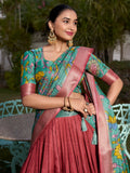 Sweet Coral Red Kalamkari Printed Dola Silk Lehenga Choli With Dupatta - Zeel Clothing