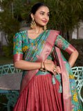 Sweet Coral Red Kalamkari Printed Dola Silk Lehenga Choli With Dupatta - Zeel Clothing