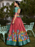 Sweet Coral Red Kalamkari Printed Dola Silk Lehenga Choli With Dupatta - Zeel Clothing