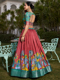 Sweet Coral Red Kalamkari Printed Dola Silk Lehenga Choli With Dupatta - Zeel Clothing