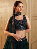 Sweet Green Sequins Embroidered Georgette Wedding Lehenga Choli - Zeel Clothing