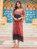 Sweet Maroon Kutchi Gamthi Work Georgette Navratri Special Long Kurti - Zeel Clothing