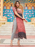 Sweet Maroon Kutchi Gamthi Work Georgette Navratri Special Long Kurti - Zeel Clothing