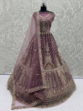 Sweet Mauve Dori Embroidery Net Engagement Wear Lehenga Choli