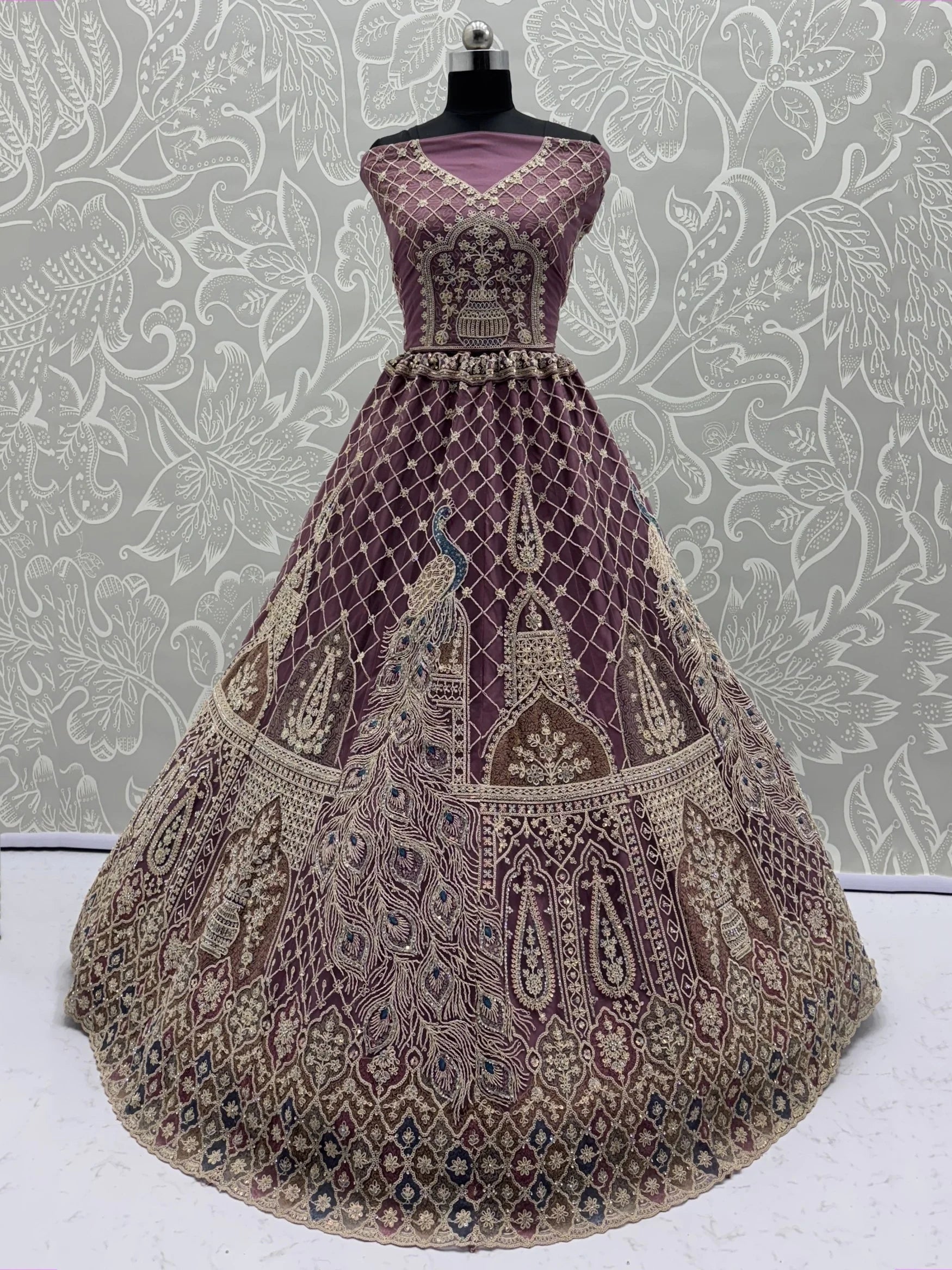 Sweet Mauve Dori Embroidery Net Engagement Wear Lehenga Choli
