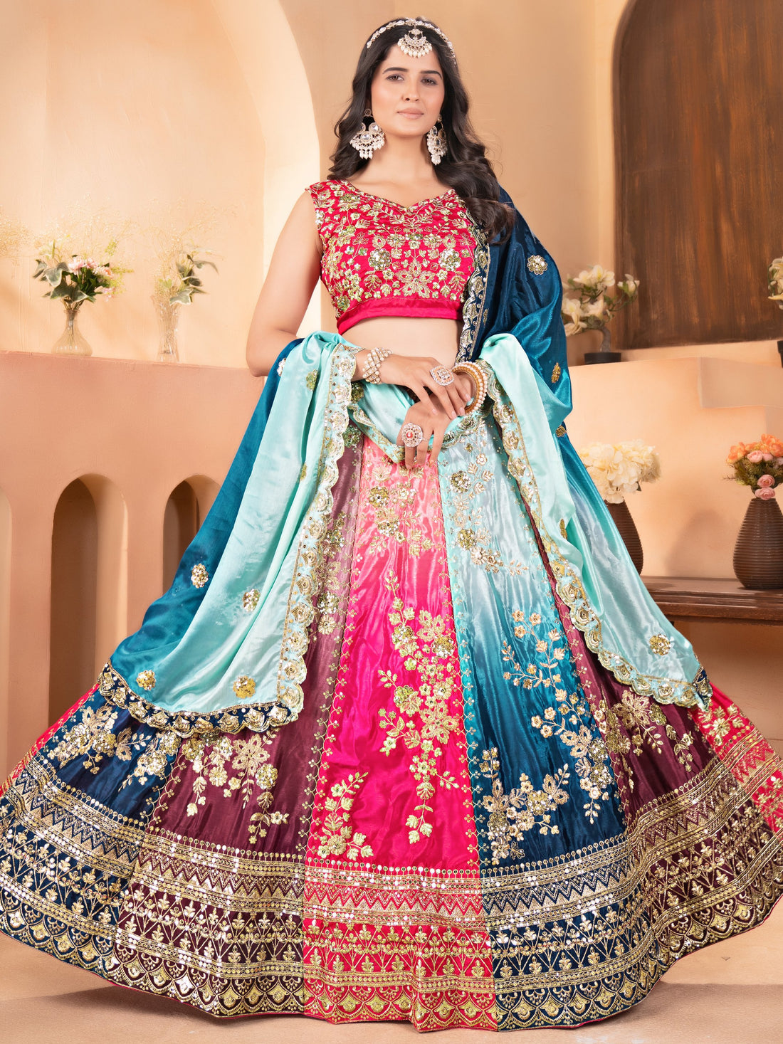 Sweet Multi-Color Sequins Embroidery Chinon Wedding Wear Lehenga Choli - Zeel Clothing