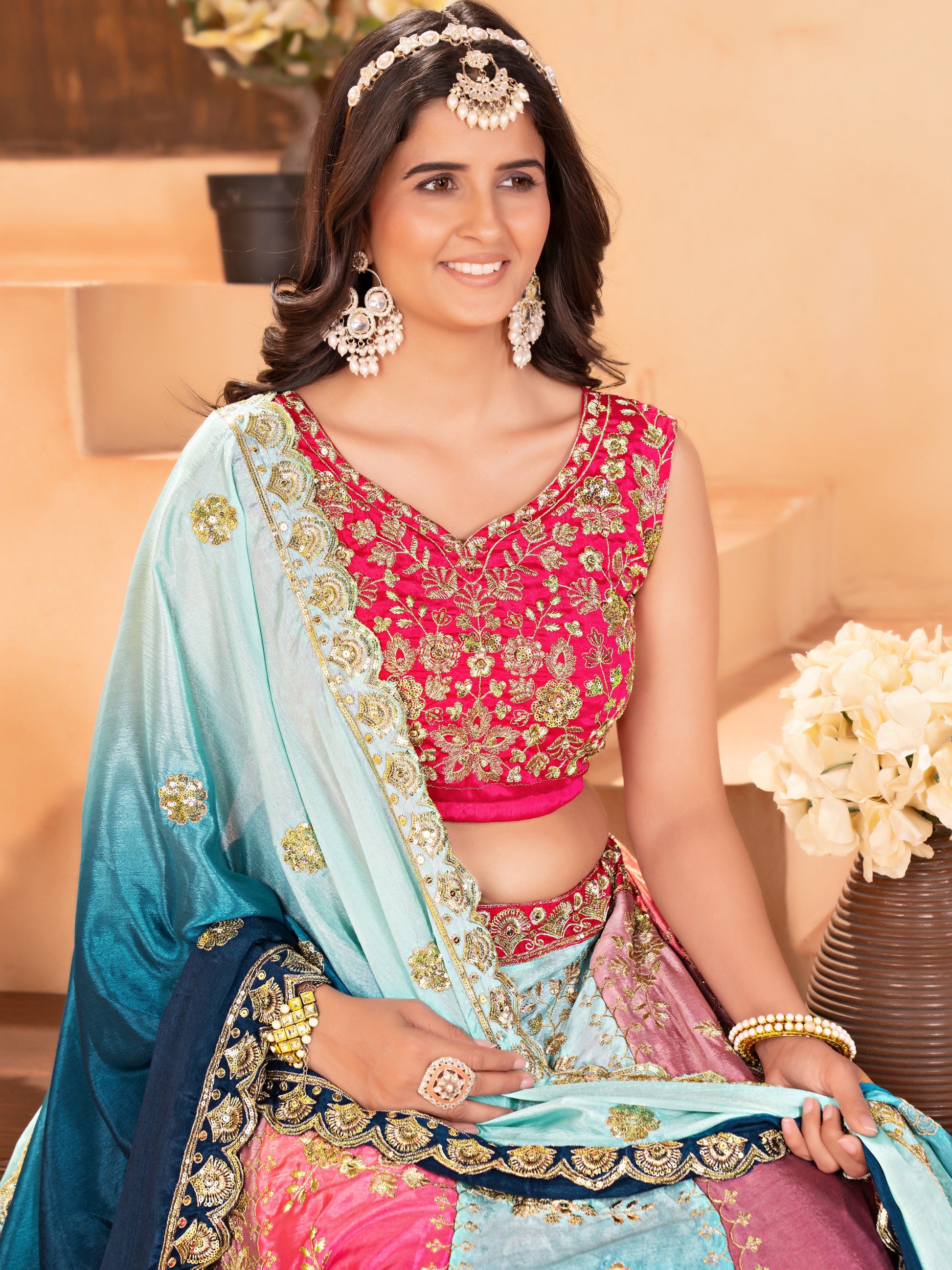 Sweet Multi-Color Sequins Embroidery Chinon Wedding Wear Lehenga Choli - Zeel Clothing