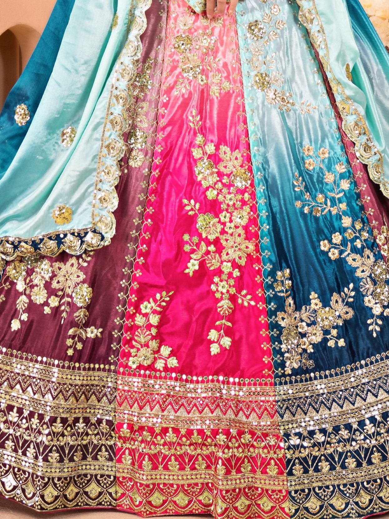 Sweet Multi-Color Sequins Embroidery Chinon Wedding Wear Lehenga Choli - Zeel Clothing