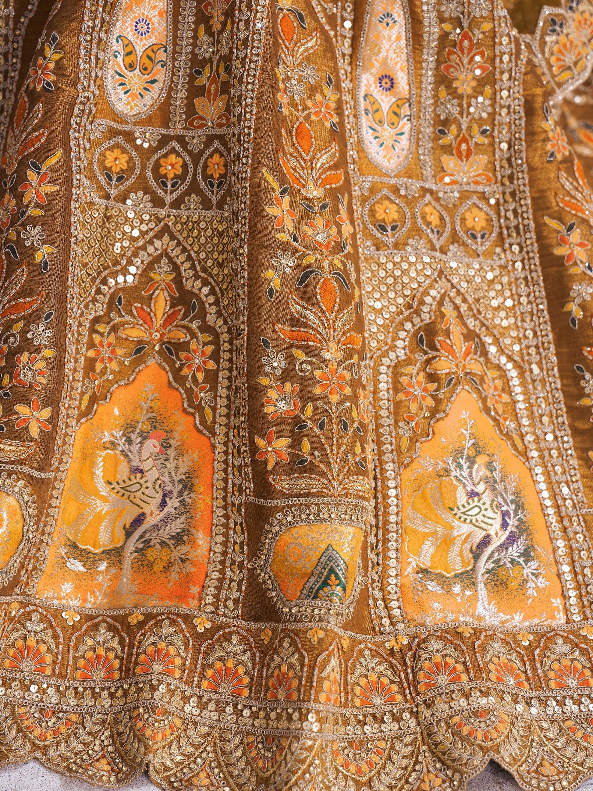 Sweet Mustard Yellow Thread Work Banarasi Silk Wedding Lehenga Choli - Zeel Clothing