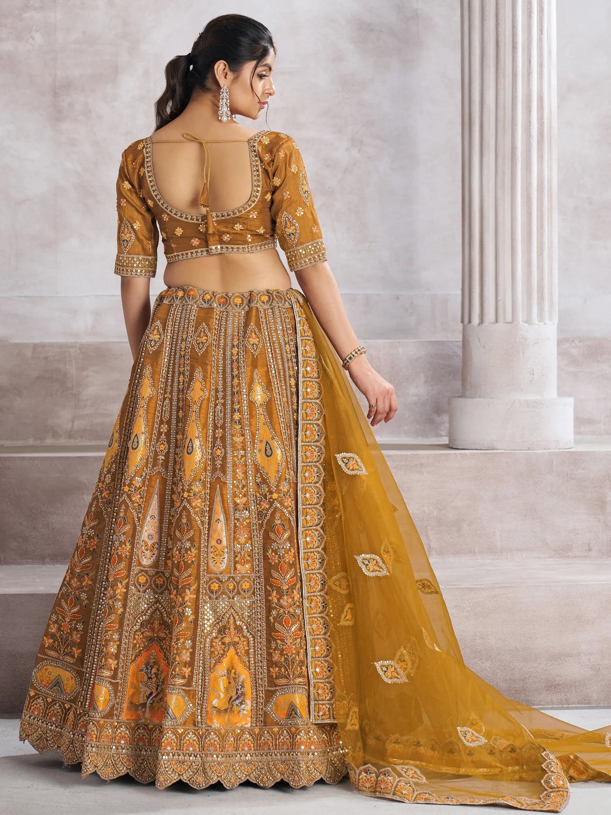 Sweet Mustard Yellow Thread Work Banarasi Silk Wedding Lehenga Choli - Zeel Clothing