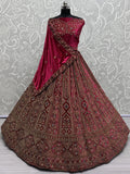 Sweet Pink Dori Work Velvet Bridal Lehenga Choli With Double Dupatta - Zeel Clothing