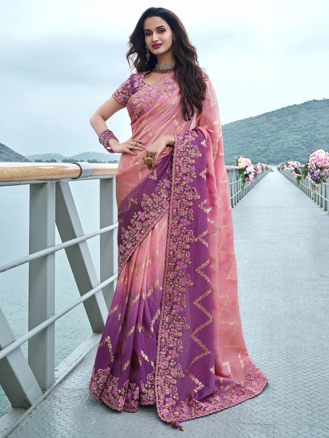 Sweet Pink Zari Weaving Organza Silk Wedding Wear Saree - Zeel Clothing
