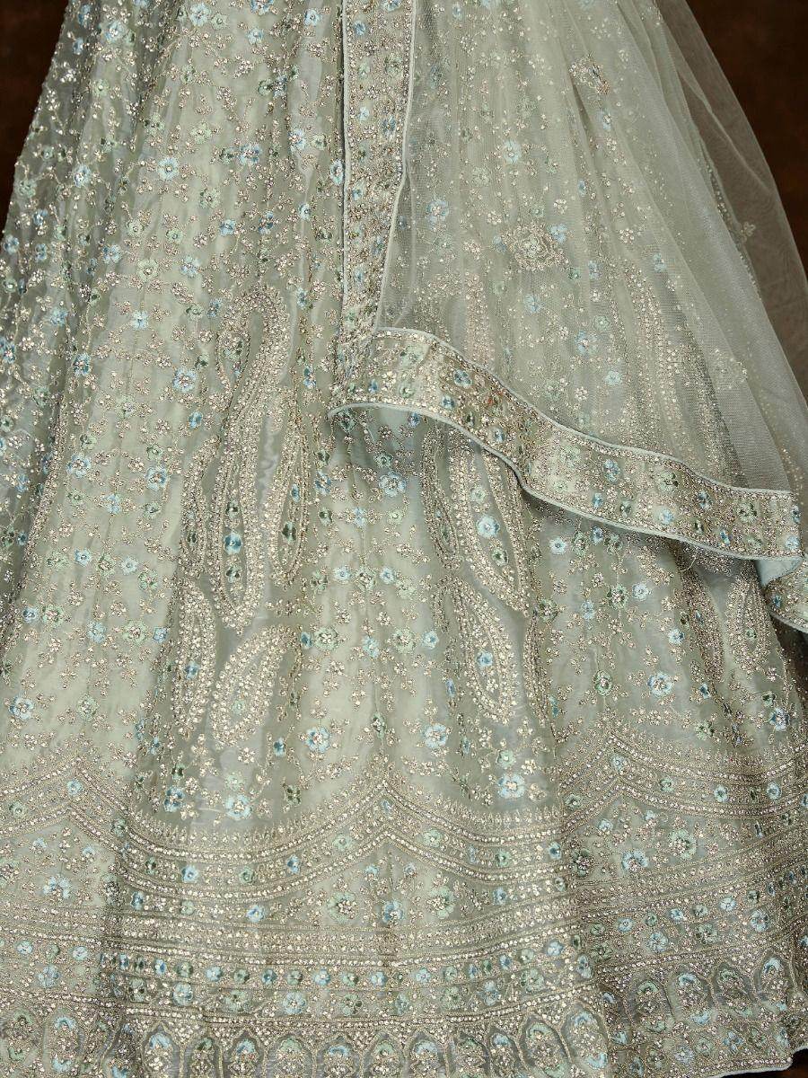 Sweet Pista-Green Stone Work Organza Engagement Wear Lehenga Choli - Zeel Clothing
