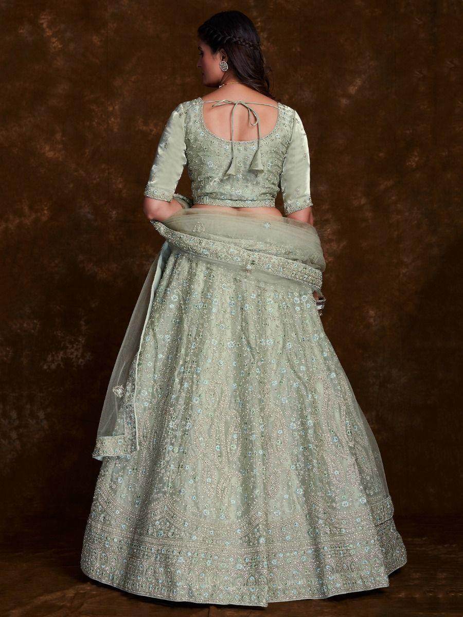 Sweet Pista-Green Stone Work Organza Engagement Wear Lehenga Choli - Zeel Clothing