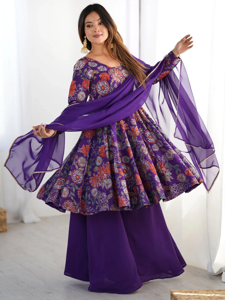 Sweet Purple Floral Printed Silk Festival Wear Palazzo Suit With Dupatta - Zeel Clothing