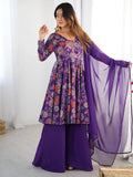 Sweet Purple Floral Printed Silk Festival Wear Palazzo Suit With Dupatta - Zeel Clothing