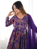 Sweet Purple Floral Printed Silk Festival Wear Palazzo Suit With Dupatta - Zeel Clothing