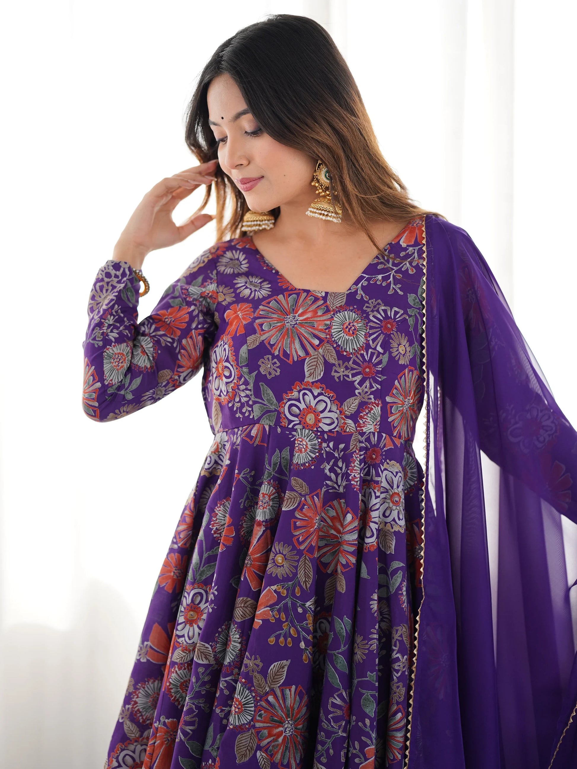 Sweet Purple Floral Printed Silk Festival Wear Palazzo Suit With Dupatta - Zeel Clothing