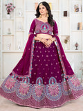 Sweet Purple Thread Work Georgette Bridesmaid Lehenga Choli - Zeel Clothing
