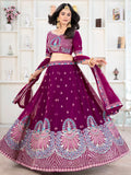 Sweet Purple Thread Work Georgette Bridesmaid Lehenga Choli - Zeel Clothing