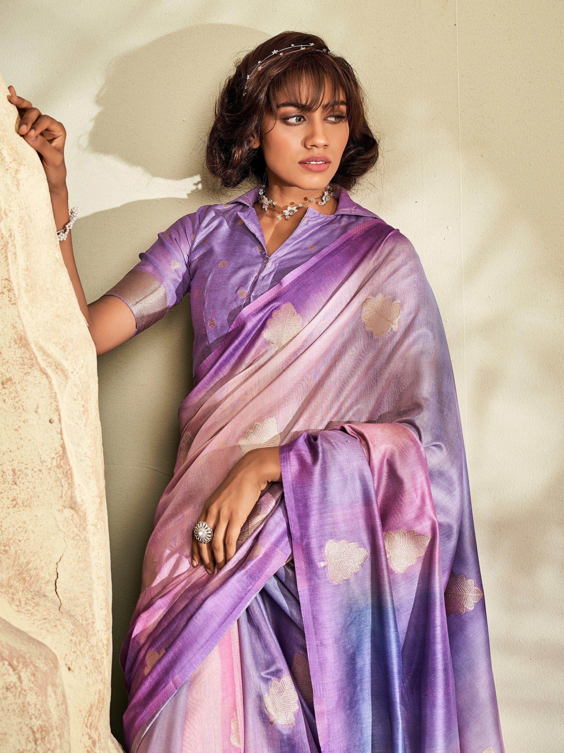Sweet Purple Thread Work Silk Events Wear Saree With Blouse - Zeel Clothing