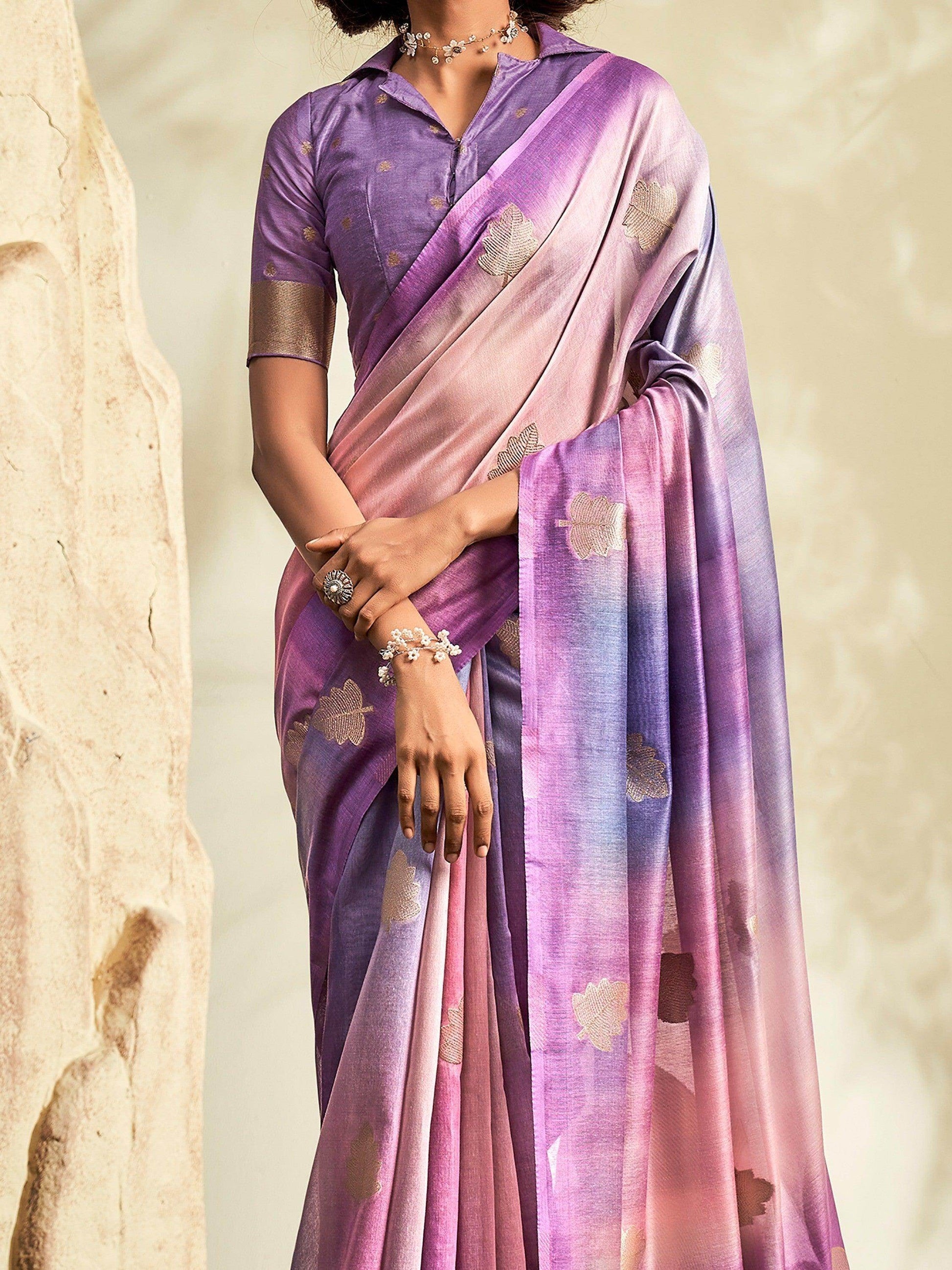 Sweet Purple Thread Work Silk Events Wear Saree With Blouse - Zeel Clothing