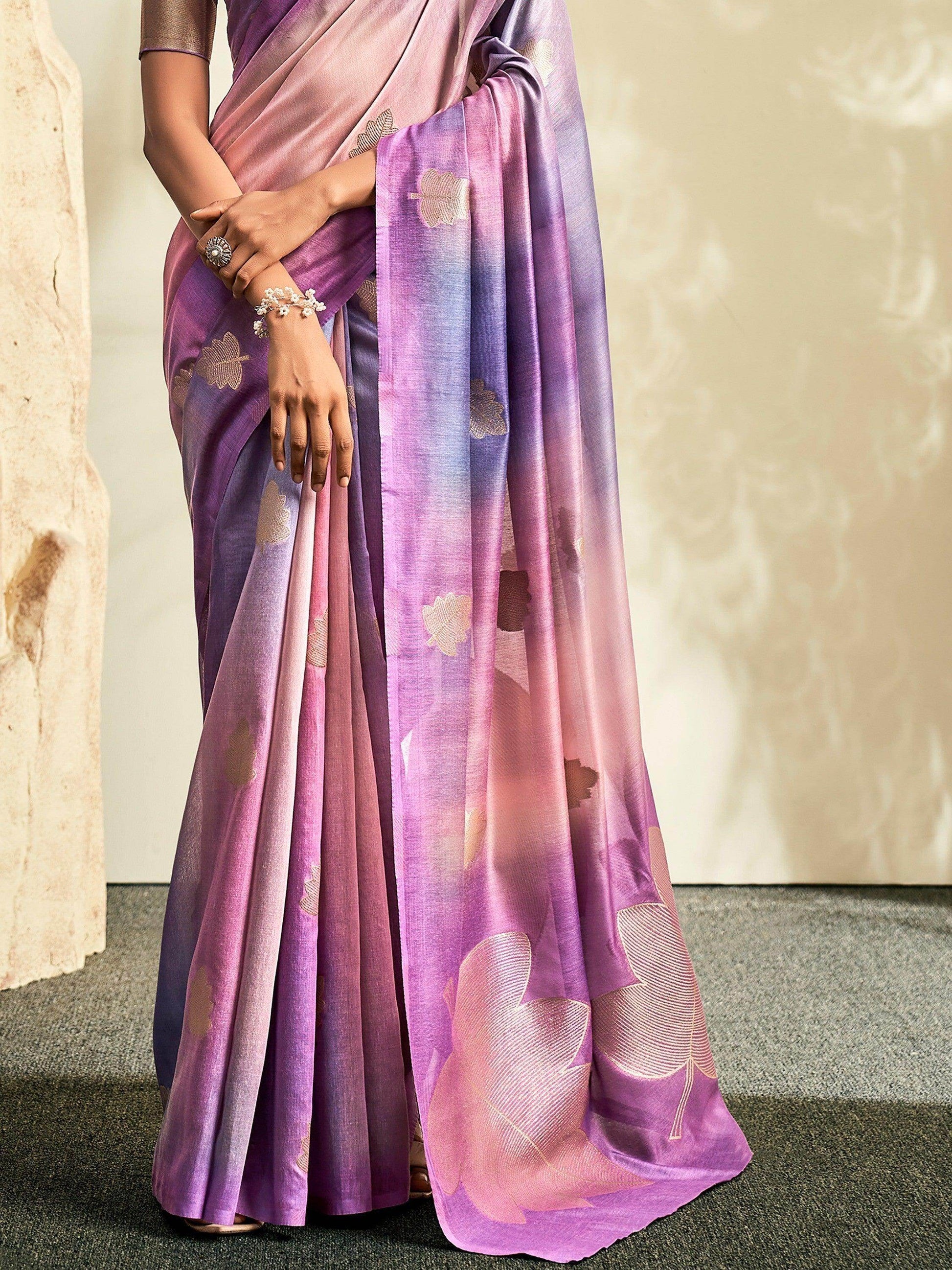 Sweet Purple Thread Work Silk Events Wear Saree With Blouse - Zeel Clothing