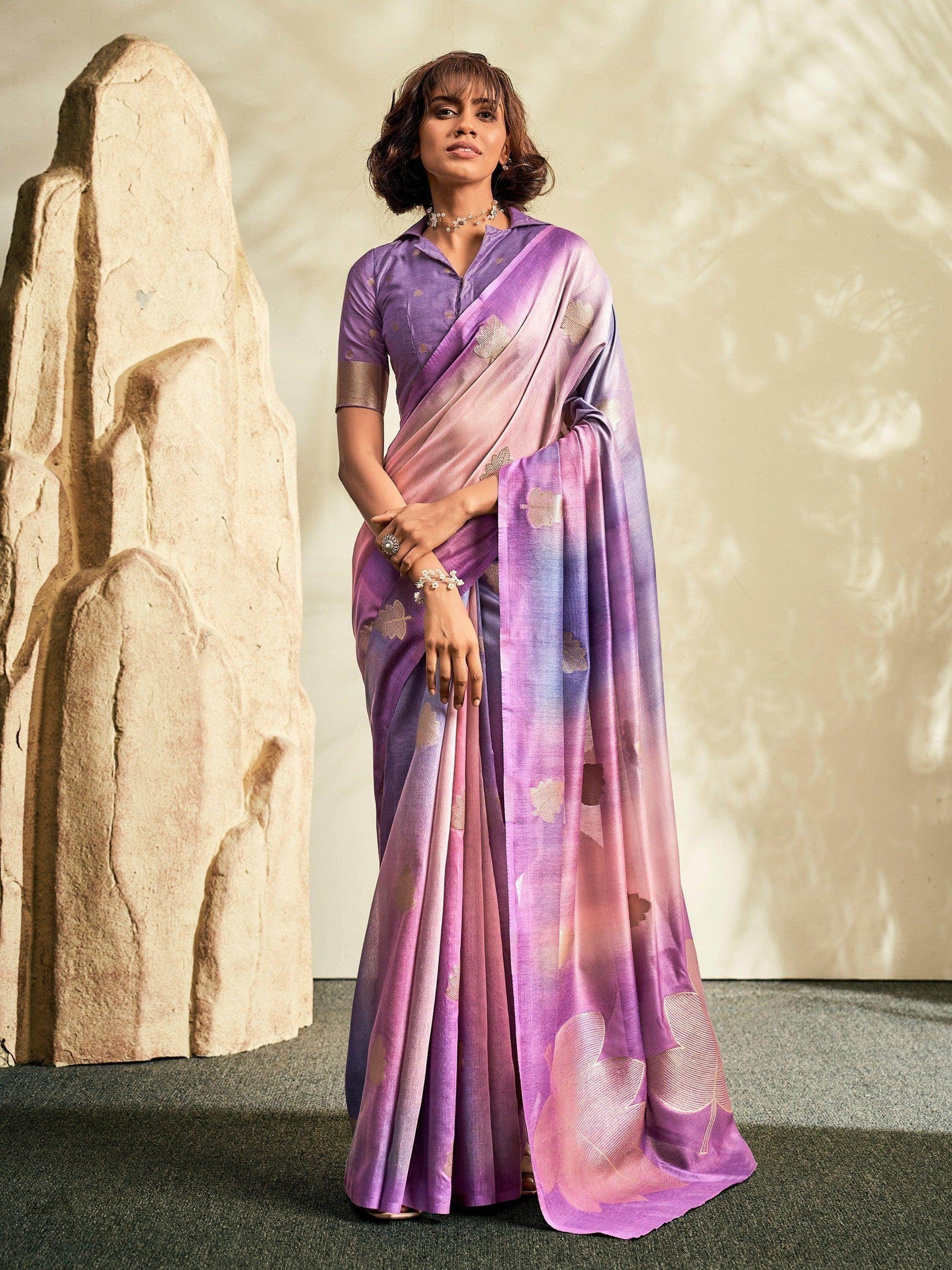 Sweet Purple Thread Work Silk Events Wear Saree With Blouse - Zeel Clothing