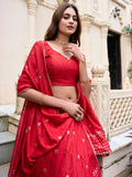 Sweet Red Zari Weaving Chanderi Traditional Lehenga Choli - Zeel Clothing