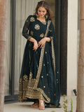 Sweet Teal Blue Sequins Embroidery Georgette Bridesmaid Wear Gown With Dupatta - Zeel Clothing