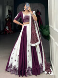 Sweet Wine Gamthi Work Cotton Festive Wear Lehenga Choli With Dupatta - Zeel Clothing