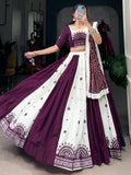 Sweet Wine Gamthi Work Cotton Festive Wear Lehenga Choli With Dupatta - Zeel Clothing