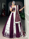 Sweet Wine Gamthi Work Cotton Festive Wear Lehenga Choli With Dupatta - Zeel Clothing