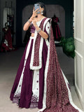 Sweet Wine Gamthi Work Cotton Festive Wear Lehenga Choli With Dupatta - Zeel Clothing