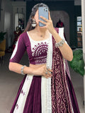 Sweet Wine Gamthi Work Cotton Festive Wear Lehenga Choli With Dupatta - Zeel Clothing