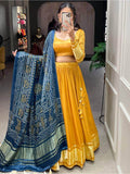 Sweet Yellow Gaji Silk Reception Lehenga Choli With Bandhani Dupatta - Zeel Clothing