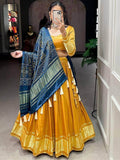 Sweet Yellow Gaji Silk Reception Lehenga Choli With Bandhani Dupatta - Zeel Clothing