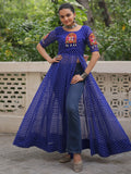 Tantalizing Blue Bandhani Printed Georgette Navratri Wear Side Slit Kurti - Zeel Clothing
