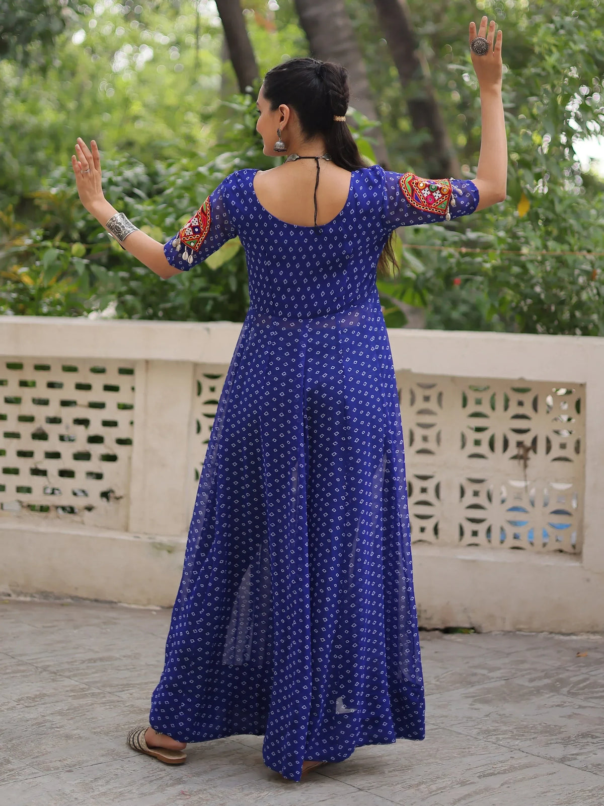 Tantalizing Blue Bandhani Printed Georgette Navratri Wear Side Slit Kurti - Zeel Clothing