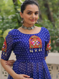 Tantalizing Blue Bandhani Printed Georgette Navratri Wear Side Slit Kurti - Zeel Clothing