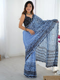 Tantalizing Blue Digital Printed Chinon Reception Wear Saree With Blouse - Zeel Clothing