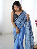 Tantalizing Blue Digital Printed Chinon Reception Wear Saree With Blouse - Zeel Clothing
