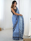 Tantalizing Blue Digital Printed Chinon Reception Wear Saree With Blouse - Zeel Clothing