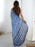 Tantalizing Blue Digital Printed Chinon Reception Wear Saree With Blouse - Zeel Clothing