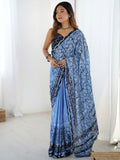 Tantalizing Blue Digital Printed Chinon Reception Wear Saree With Blouse - Zeel Clothing